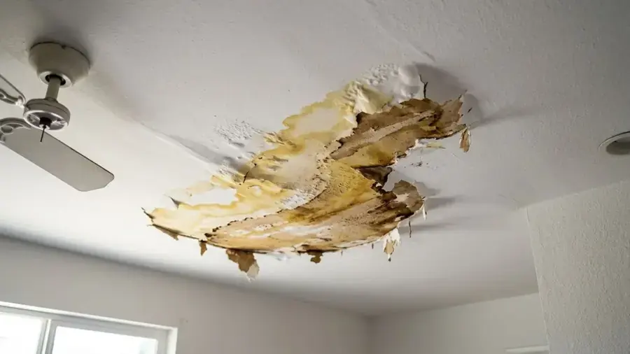 Water-stained sagging ceiling drywall in a Cedar Park home